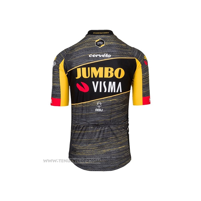 2021 Maillot Cyclisme Jumbo Visma Noir Jaune Manches Courtes et Cuissard